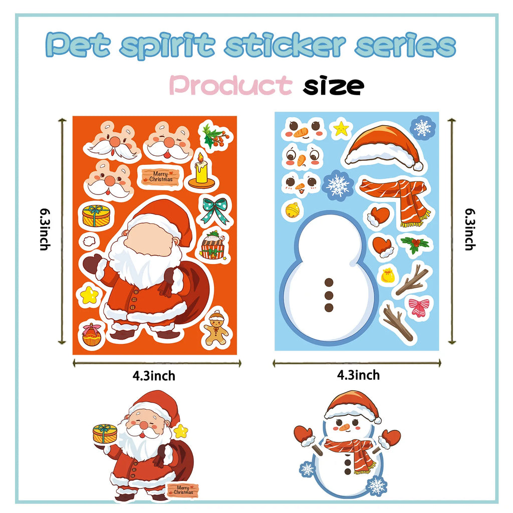 8/16/24PCS Toy Puzzle Stickers Cartoon Christmas Make a Face Stickers DIY Handicrafts Waterproof Stationery Stickers