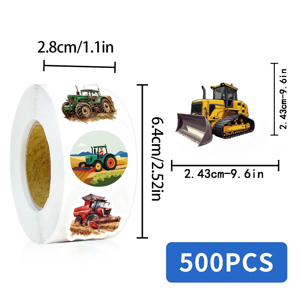 500PCS Cartoon Tractor Roll Stickers Skateboard Art Picture Laptops Graffiti PVC Waterproof Aesthetic Community Dormitory Sticke