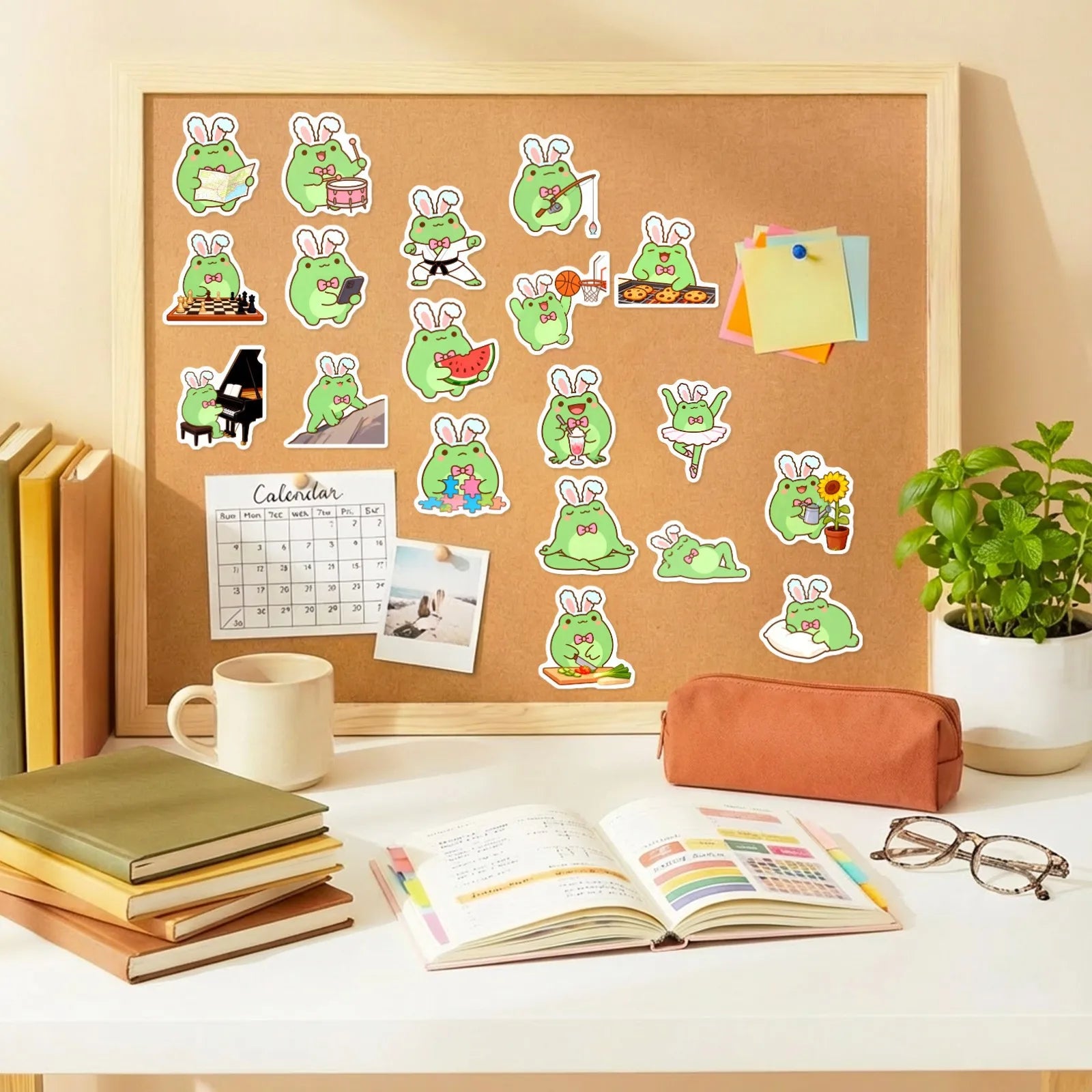 50/100Pcs Cartoon Frog HD Watercolor Doodle Stickers DIY for Stationery Box Pen Holder File Folder Phone Desk Helmet Thick Decal