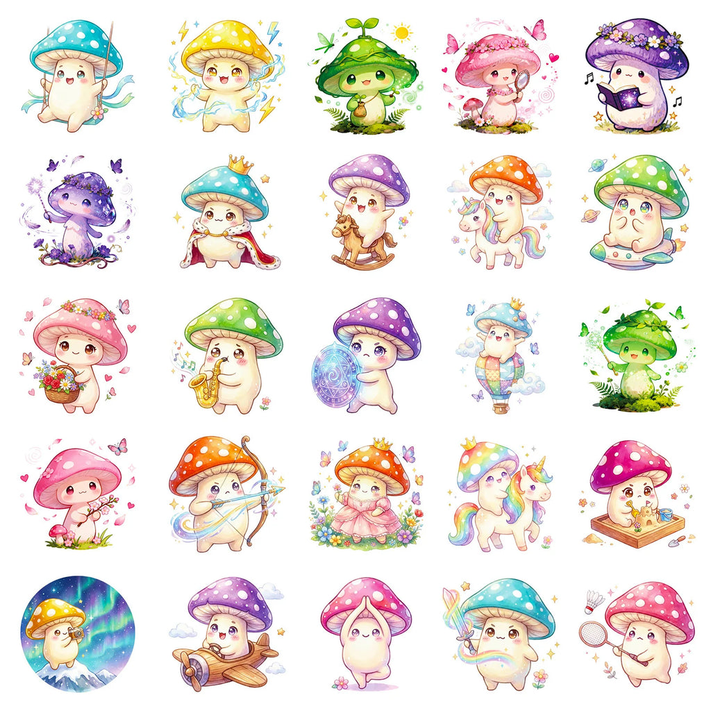 56-Pack Cute Mushroom Children's Stickers Waterproof Decals for Notebook Luggage Fridge Helmet Guitar Student Supplies Decor