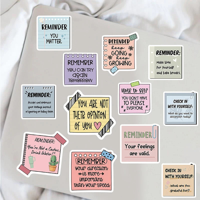 50PCS Reminder Sticker Aesthetic Scrapbook Graffiti Laptop DIY Phone Decals Luggage Scrapbook Skateboard Notebook Stickers