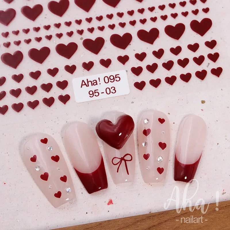 Love Nail Stickers 2025 New Style Heart Metal Red Nail Stickers Nail Accessories Back Adhesive Manicure Decorations Decals DIY