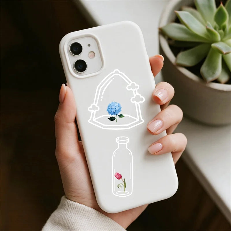56PCS Kawaii Flower Bottle PET Sticky Sticker Aesthetic Tear Open DIY Decoration Scrapbooking School Stationery Supplies