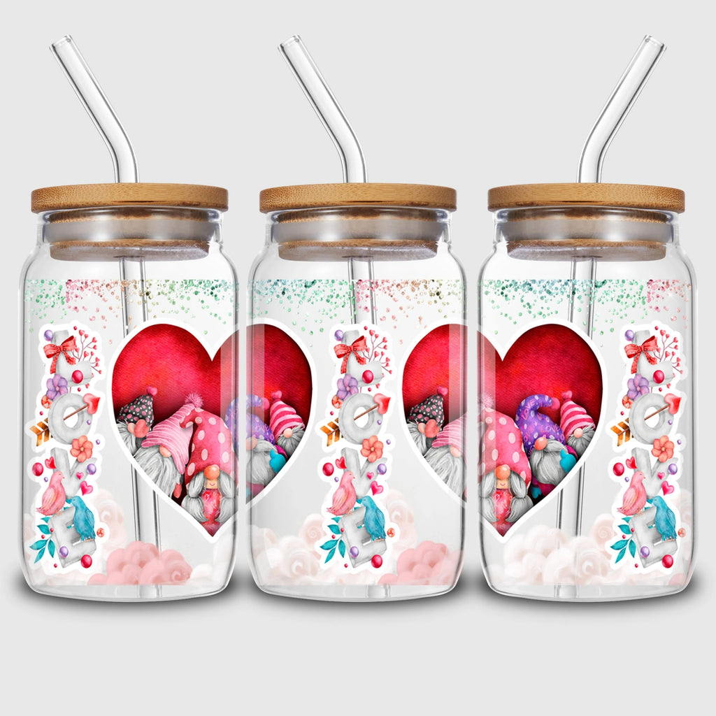 5 sheets Valentine's Day UV DTF Cup Stickers, DTF Friction Transfer Stickers, Waterproof Transfer Stickers for 16oz Glass Cups