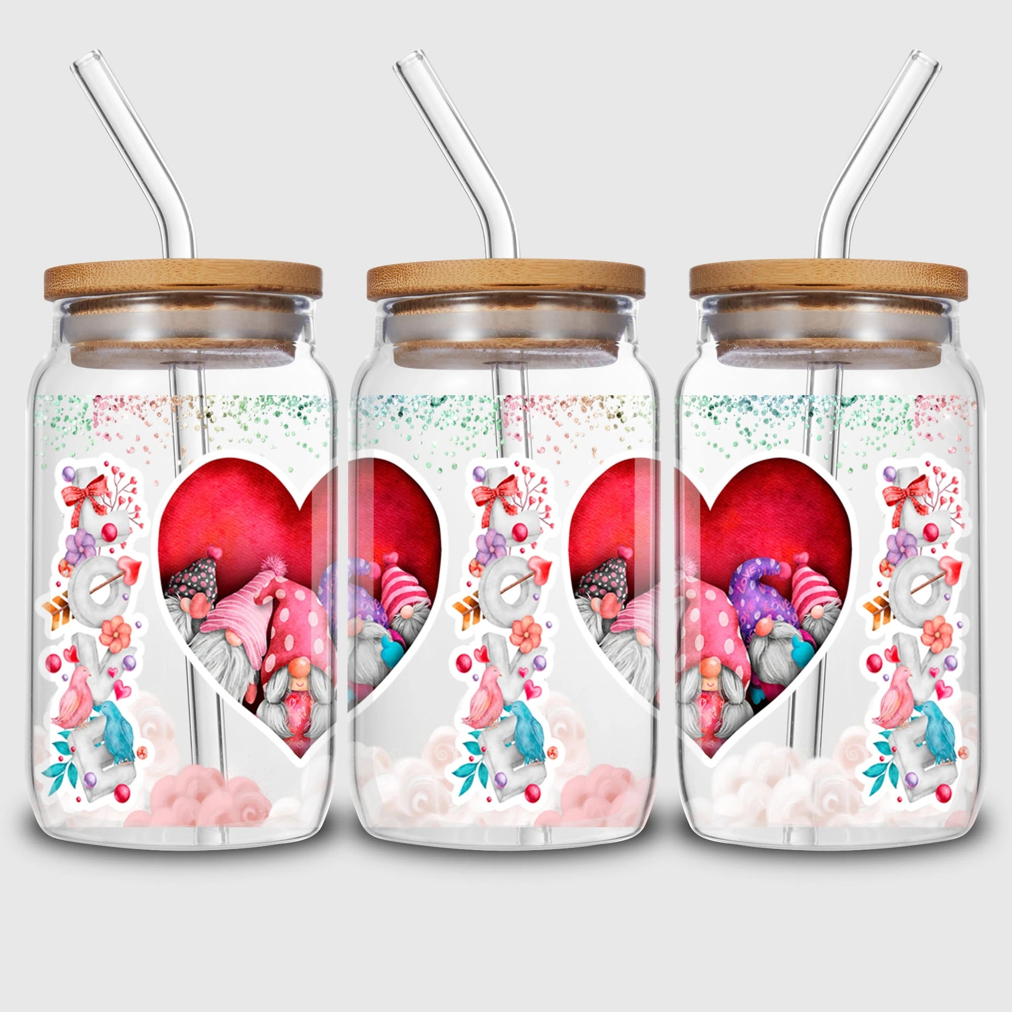 5 sheets Valentine's Day UV DTF Cup Stickers, DTF Friction Transfer Stickers, Waterproof Transfer Stickers for 16oz Glass Cups