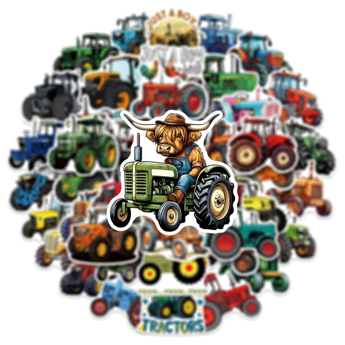 50/100 Pcs Cartoon Farm Tractor Colorful HD Stickers for Phone Case Toolbox Fridge Cabinet Drawer Stationery Box Removable Decal