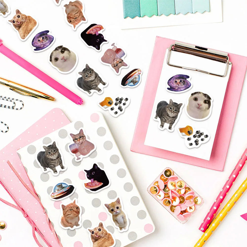 500PCS Cartoon Cat Style Reward Stickers 10 Different 2.5cm/1.0-inch Meow Learning Reward Set Party Gift Stamps