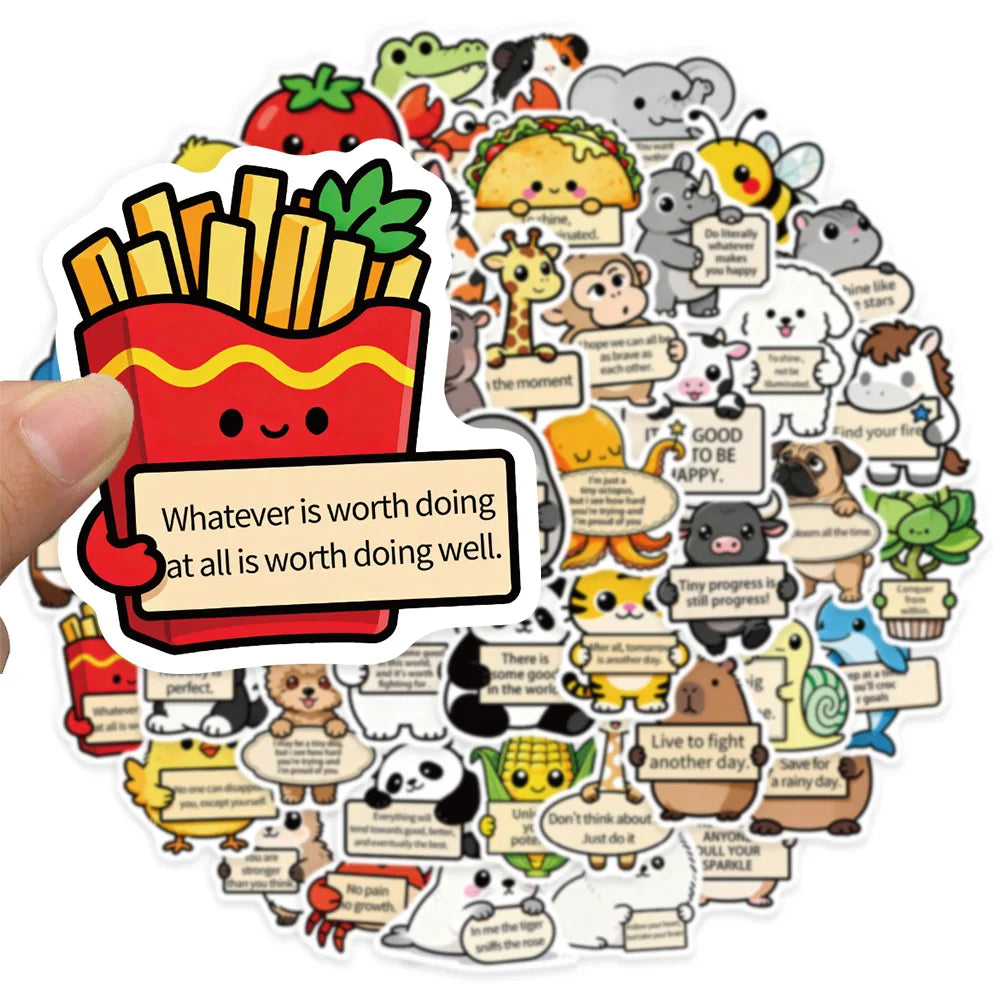 50PCS Funny Emotional Support Graffiti Stickers Fun Cartoon Animal DIY Manual Label Brochure Laptop Tablet Stickers