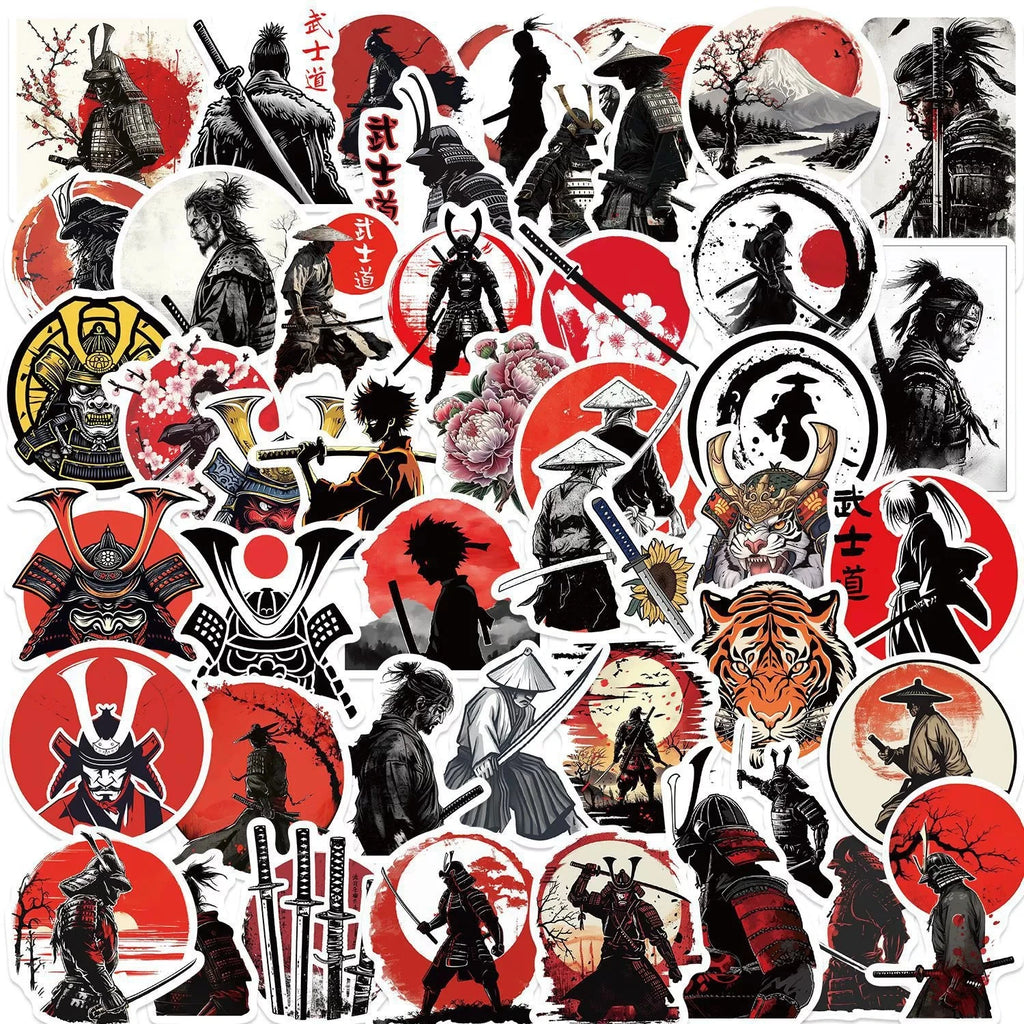 50/100Pcs Japanese Samurai Bushido Stickers Waterproof DIY Cool Gift DIY Stickers for Guitar Helmet Phone Laptop Stickers