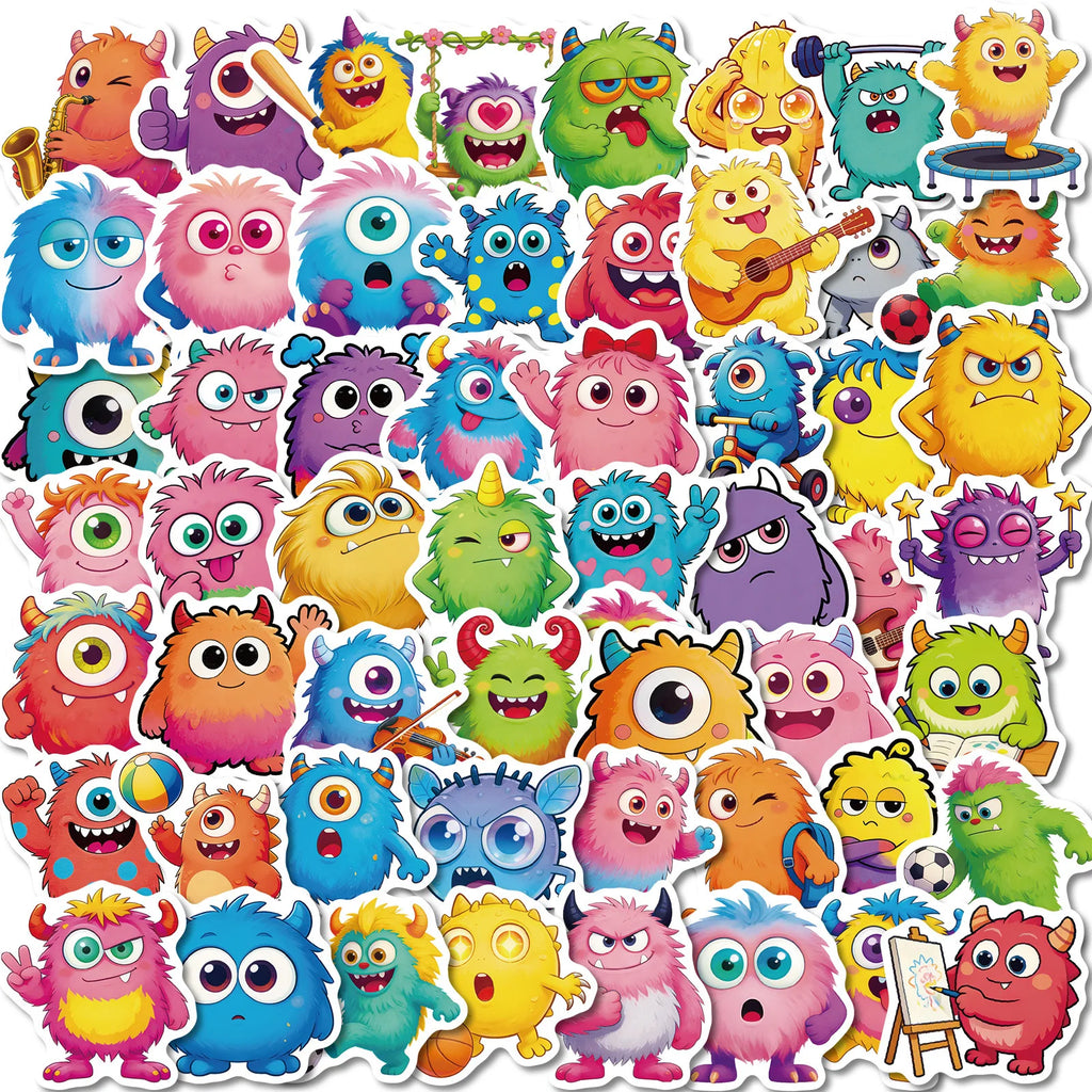 56Pcs Funny Monster Stickers Cute Expression Decals for Journal Diary School Supplies Craft Children's Stationery Reward Sticker