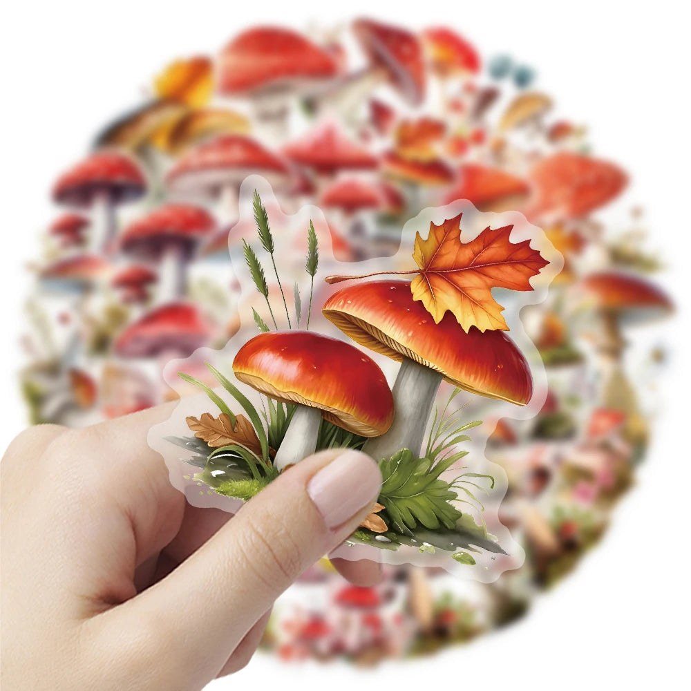 200Pcs Transparent PET Fruit & Green Tree & Flower & Mushroom Stickers For Scrapbook, Journaling, Laptop, Bumper, Skateboard