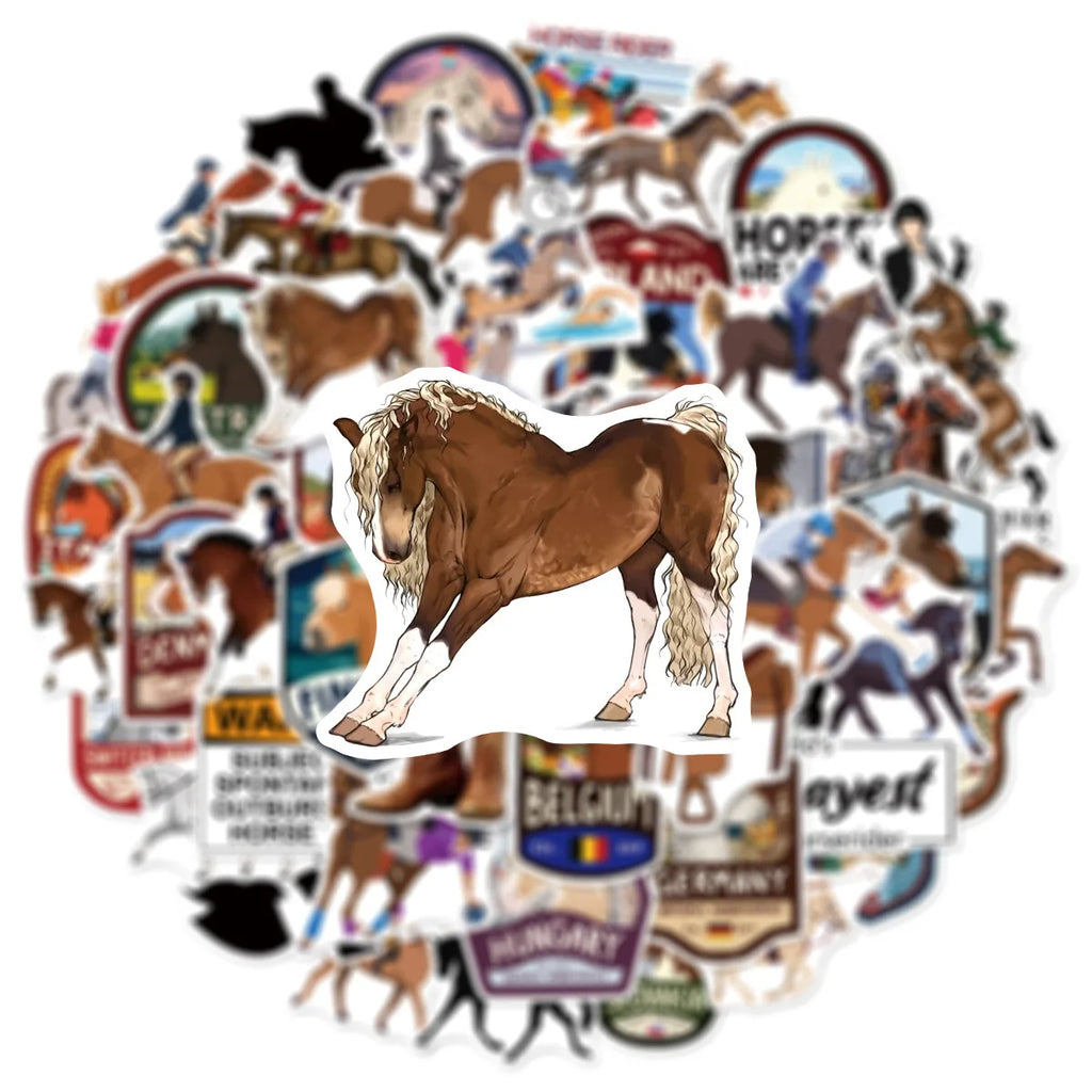 50/100PCS Cartoon Equestrian Racing Graffiti Stickers DIY Stationery Decoration Notebook Reward Stickers