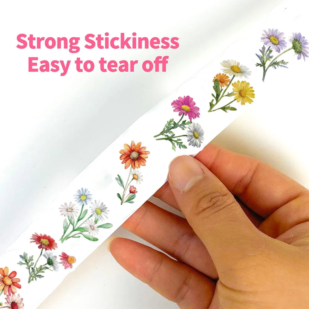 500PCS Daisy wildflowers Roll Stickers Colorful Cartoon Painted Flowers Scrapbooking Coffee Phone Art Picture Luggage Sticker