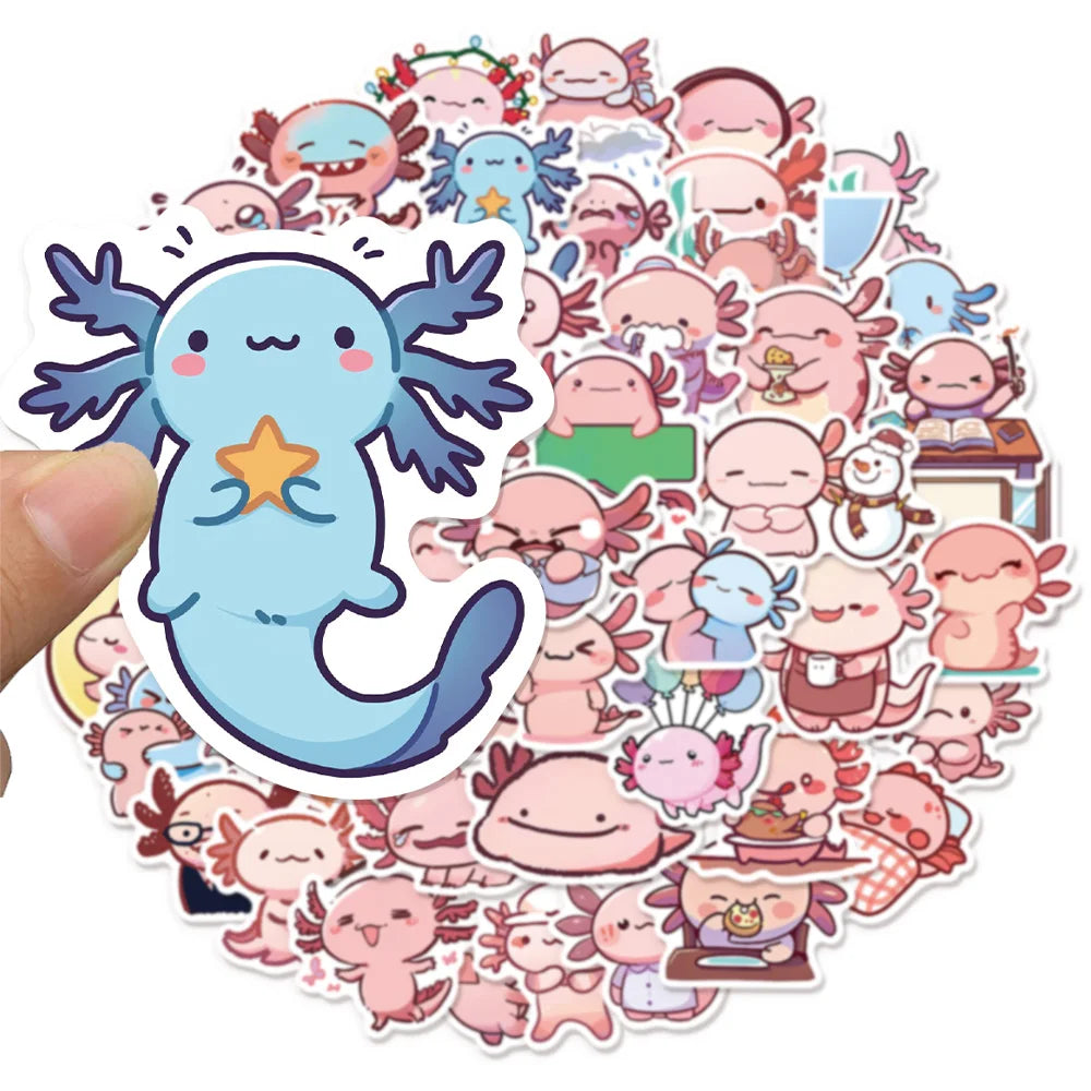 50PCS Cartoon Animal Fun Axolotl Graffiti Stickers DIY Manual Scrap Book Tablet Trendy Decoration Toy Stickers