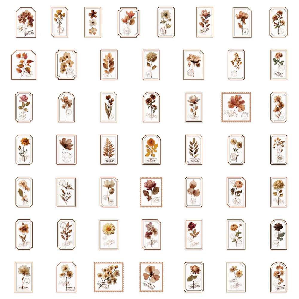 50PCS Old Business Flower Picking Decoration Transparent Sticker Pack DIY Scrapbook Phone Case Laptop Tablet Toy Stickers