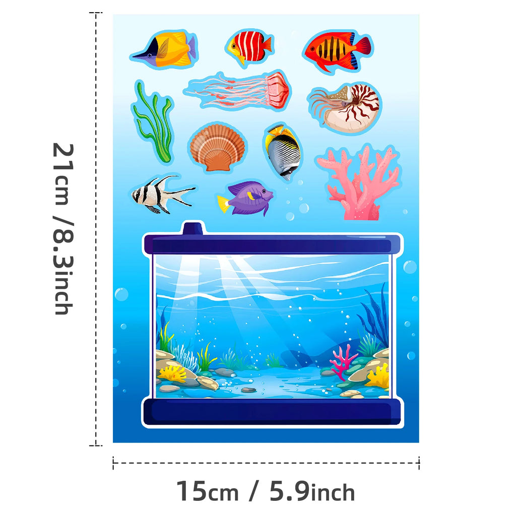 6/12PCS Underwater World Fish Tank Decoration Puzzle Stickers Cartoon Fun Puzzle Handmade Stationery Stickers