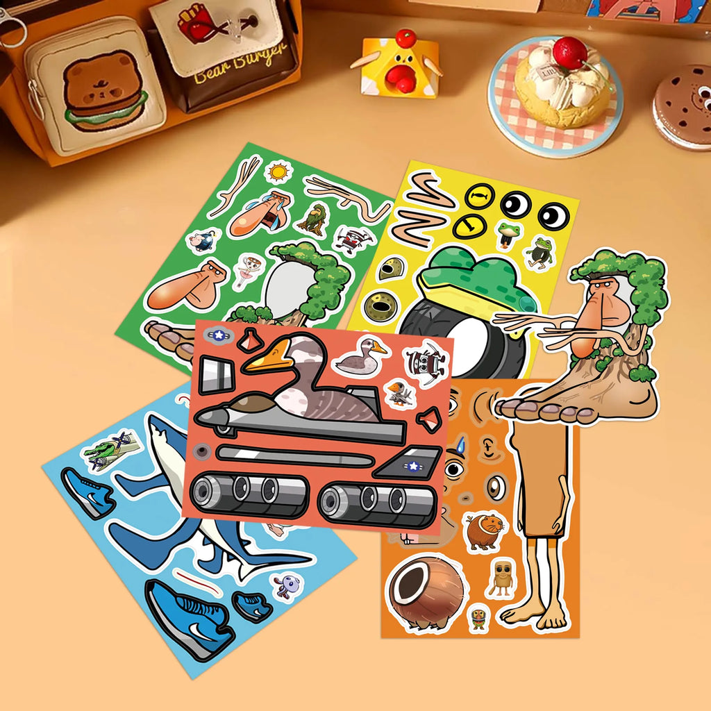 8/16/24PCS Cartoon Mountain Seafood Puzzle Sticker Fun Toy DIY Handmade Puzzle Stationery Notebook Sticker