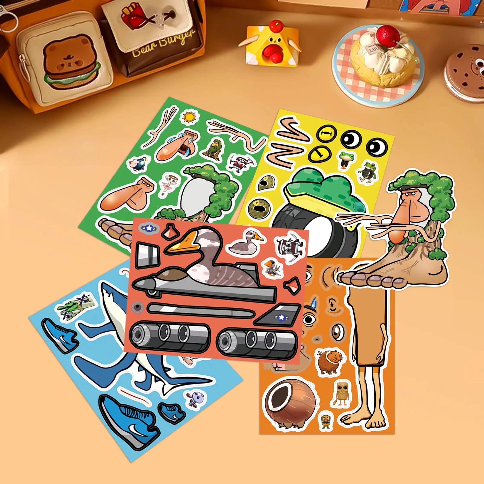 8/16/24PCS Cartoon Mountain Seafood Puzzle Sticker Fun Toy DIY Handmade Puzzle Stationery Notebook Sticker