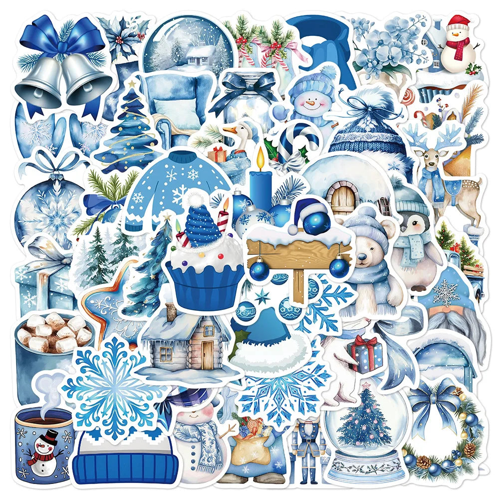 50/100PCS Blue Winter Stickers Scrapbooking Laptop Graffiti Room Community Diary Y2k Fashion Phone Fun Christmas Sticker