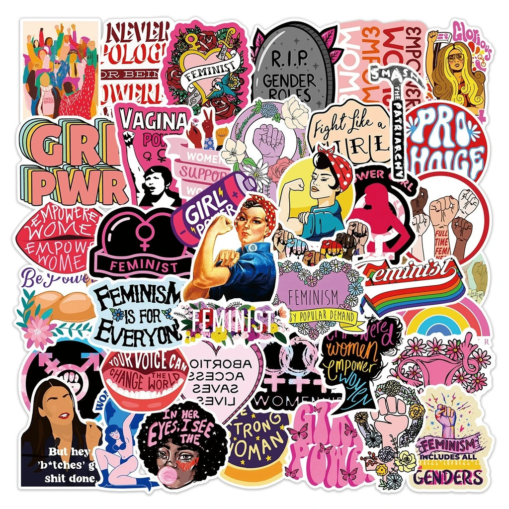 50/100PCS Women Theme Doodle Stickers, Unique Waterproof Decals for Notebook Helmet Fridge Phone Case Decor
