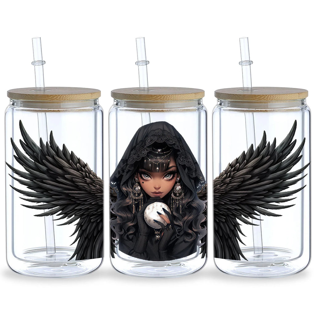 5 Sheets Dark Witch UV DTF Glass Cup Wrap Transfer Stickers, DTF Transfer Stickers, Waterproof Wipe Transfer Stickers