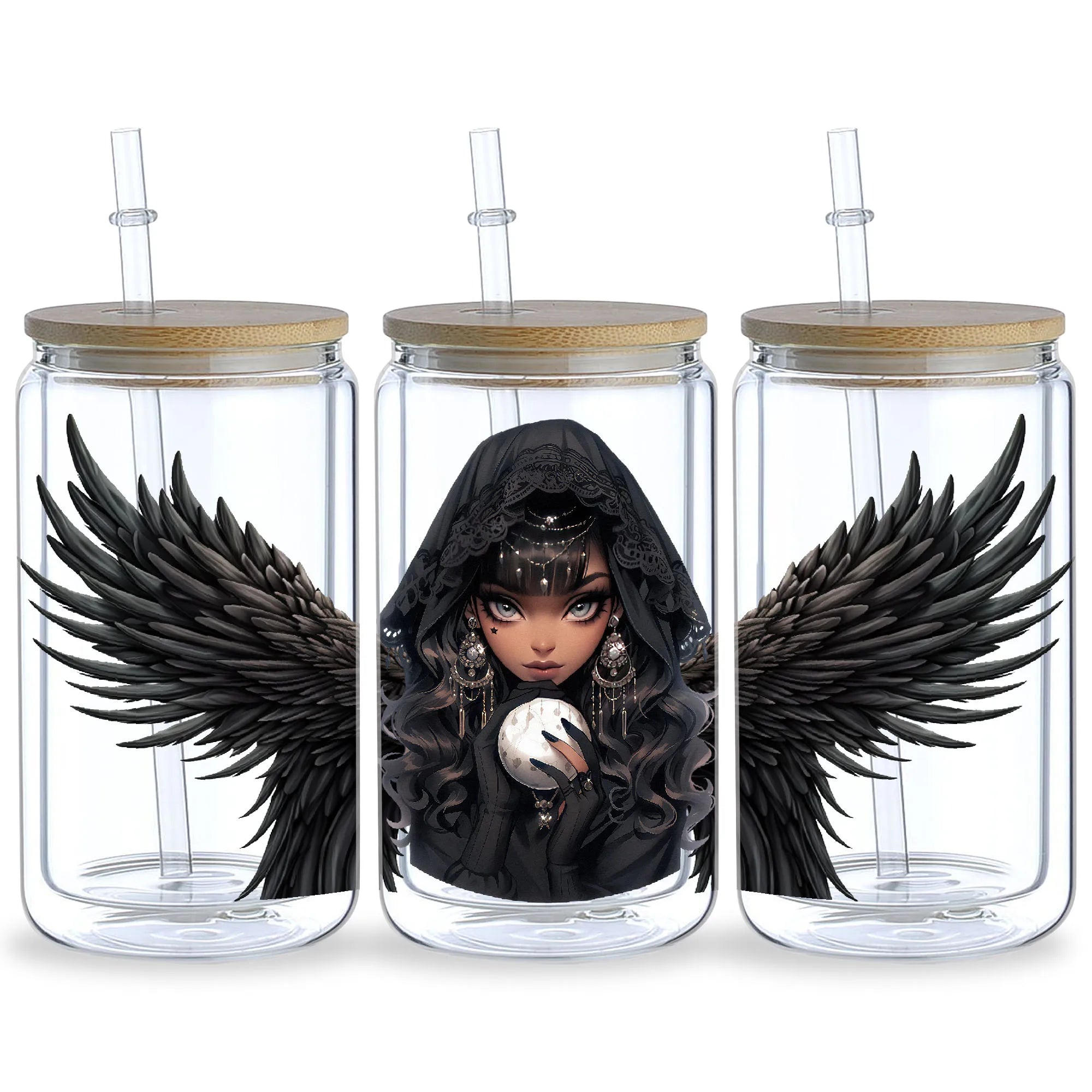 5 Sheets Dark Witch UV DTF Glass Cup Wrap Transfer Stickers, DTF Transfer Stickers, Waterproof Wipe Transfer Stickers