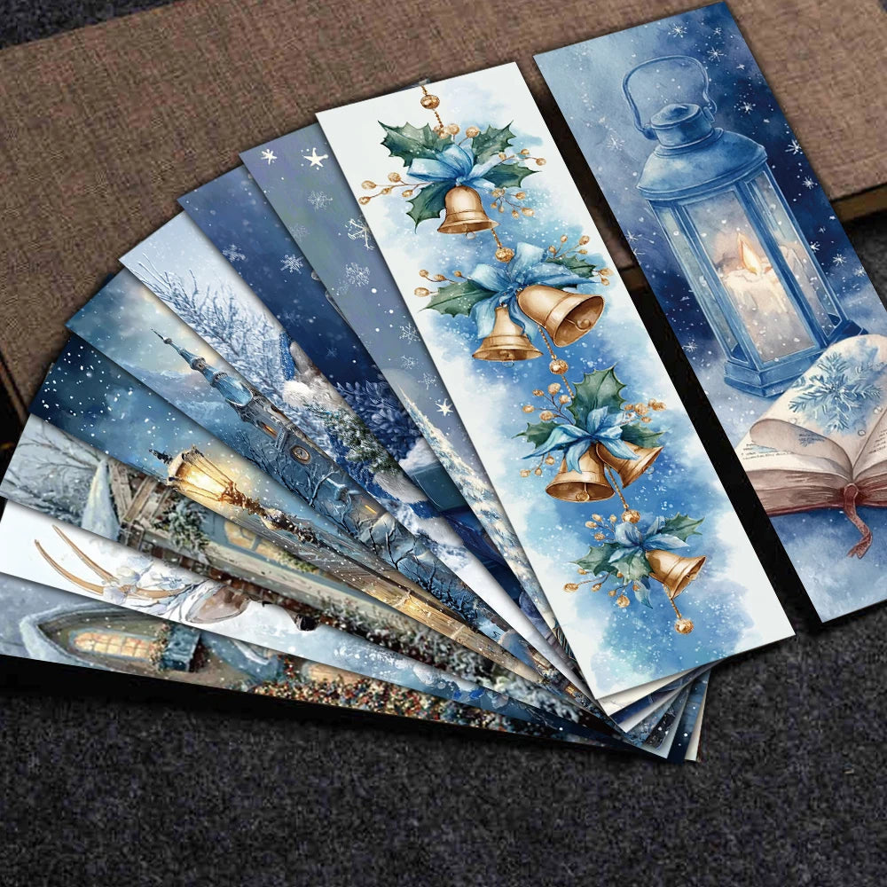 30PCS Blue Christmas Bookmarks Laptop Luggage Reading Books Cartoon Decor Phone Aesthetic Stationery Guitar Bookmark