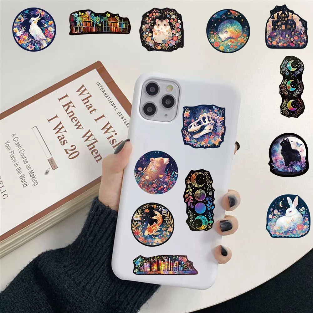 50PCS Laser Cute Animals Sticker Refrigerator Waterproof Laptops Stationery Cup Luggage Creative Decorating Cartoon Stickers