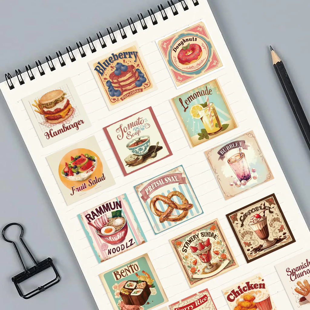 50/100PCS Waterproof Cartoon Retro Delicious Food Graffiti Stickers DIY for Decoration Guitar Notebook Luggage