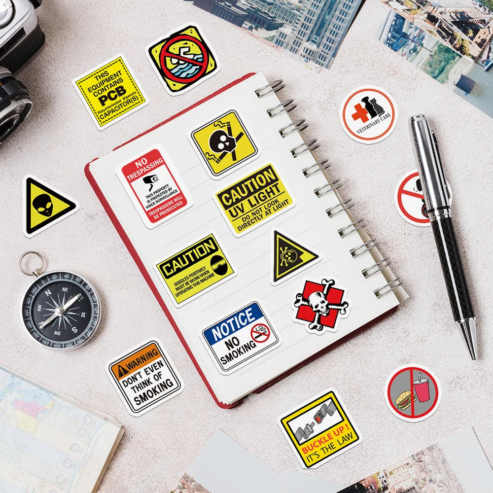 50 PCS Funny Warning Graffiti Stickers, Waterproof Decorative Stickers for Computer Luggage DIY Stickers
