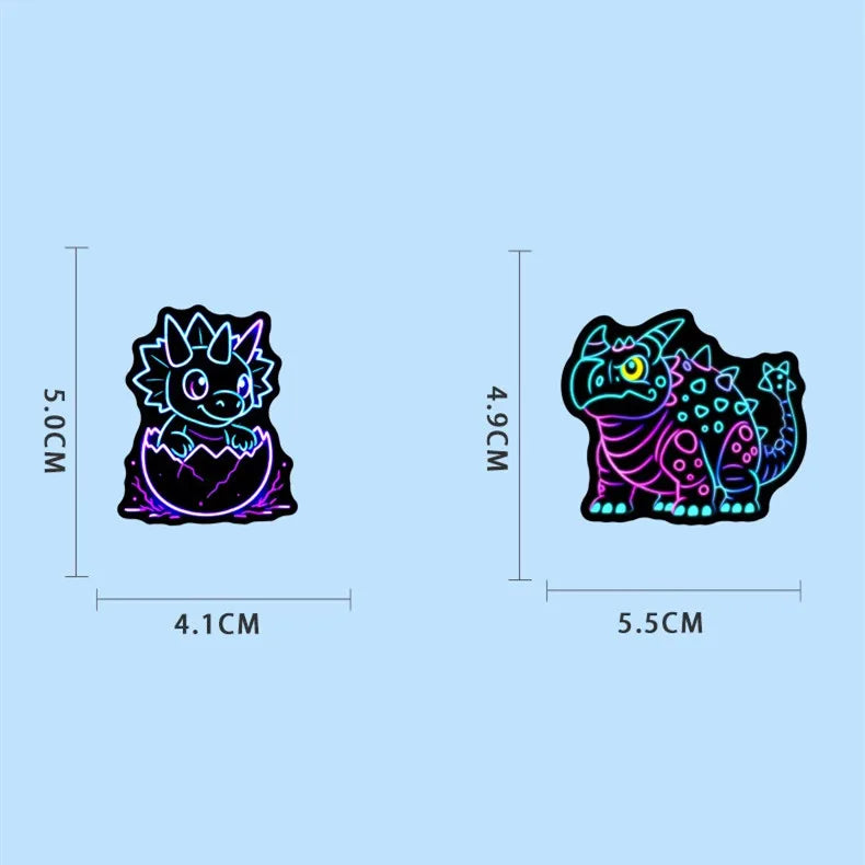 50-Pack Q-Style Neon Dinosaur Graffiti Stickers Waterproof Decorative Decals for Phone Tablet Notebook Student Stationery