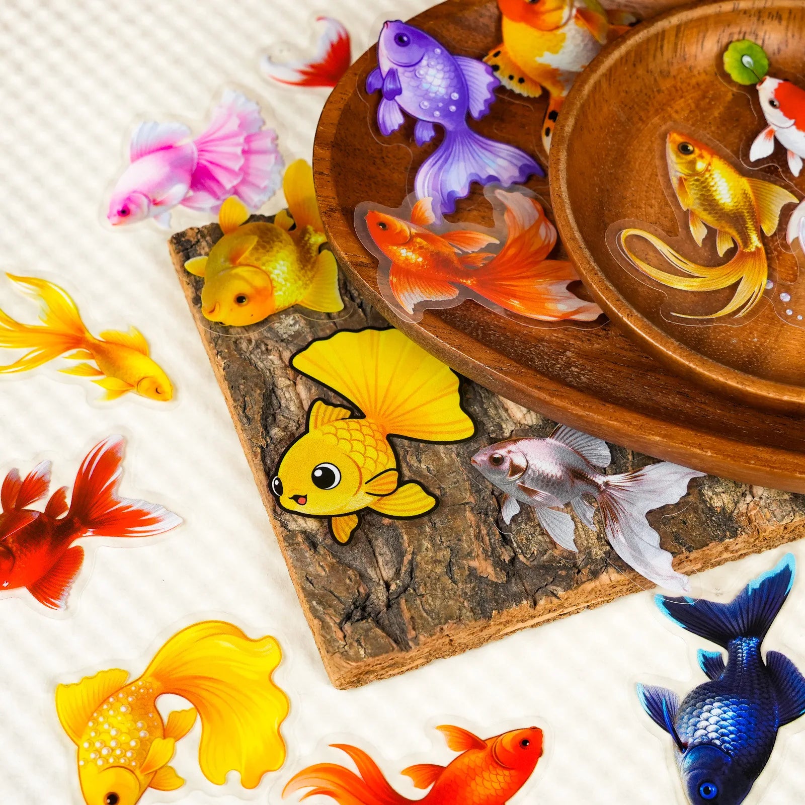 56/112PCS Beautiful Colorful Goldfish Transparent Stickers PET Decorative Helmets Motorcycle Stickers