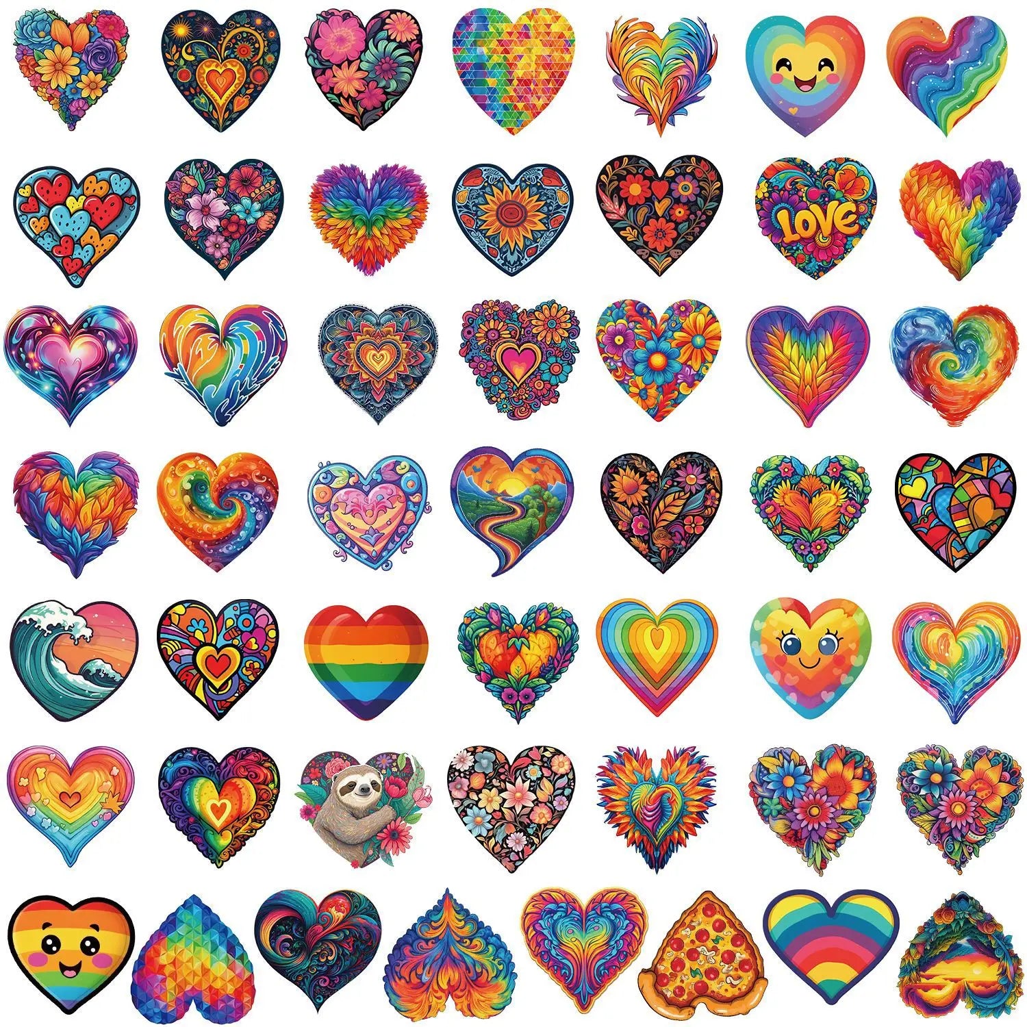 50PCS Colorful Love Doodle Stickers for Cars, Mobile Phones, Water Cups, Decorative Stickers, Waterproof Stationery Stickers Dec