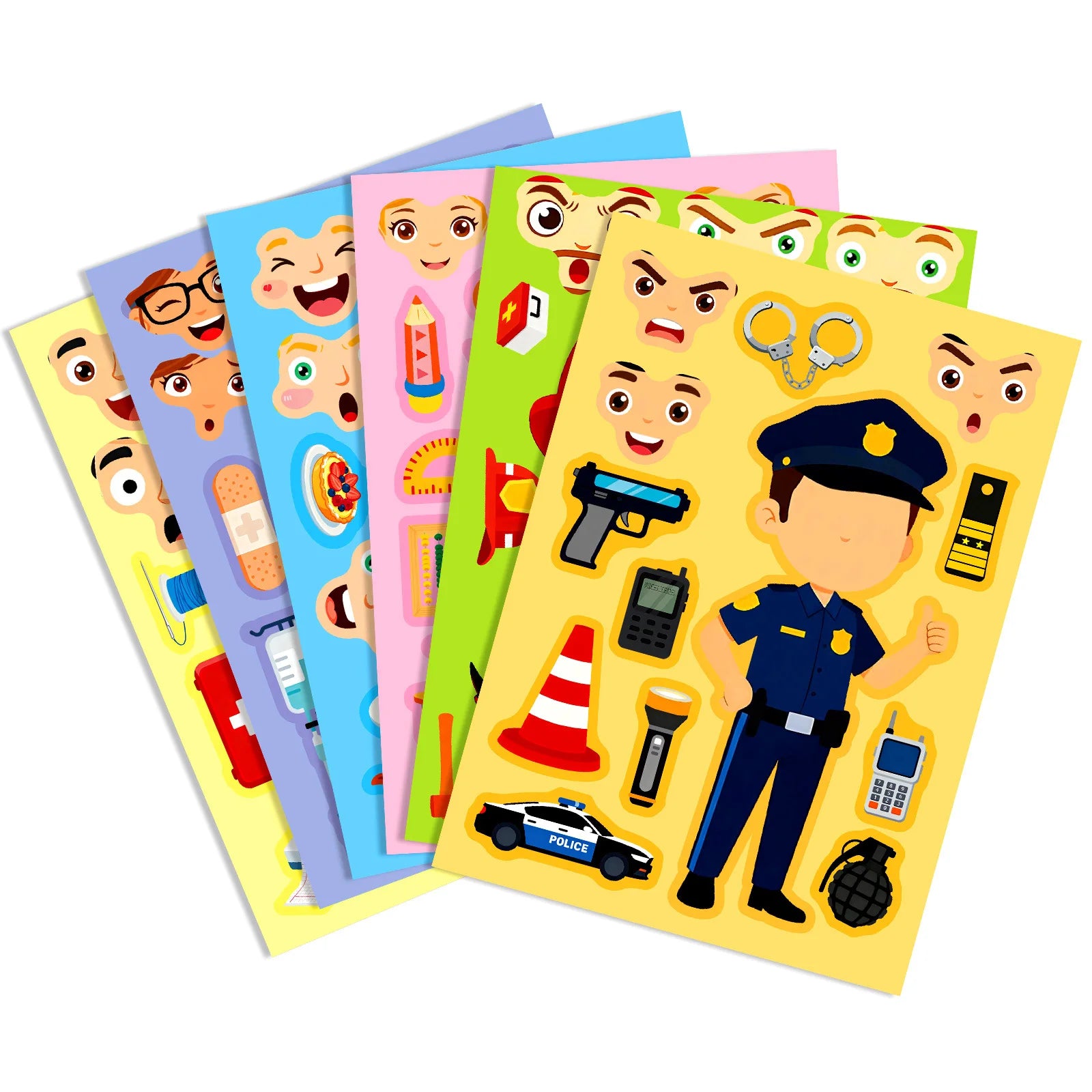 6/12 Pcs Large Different Profession Puzzle Make A Face Stickers Educational DIY for Notebook Stationery Box Desk Drawer Craft