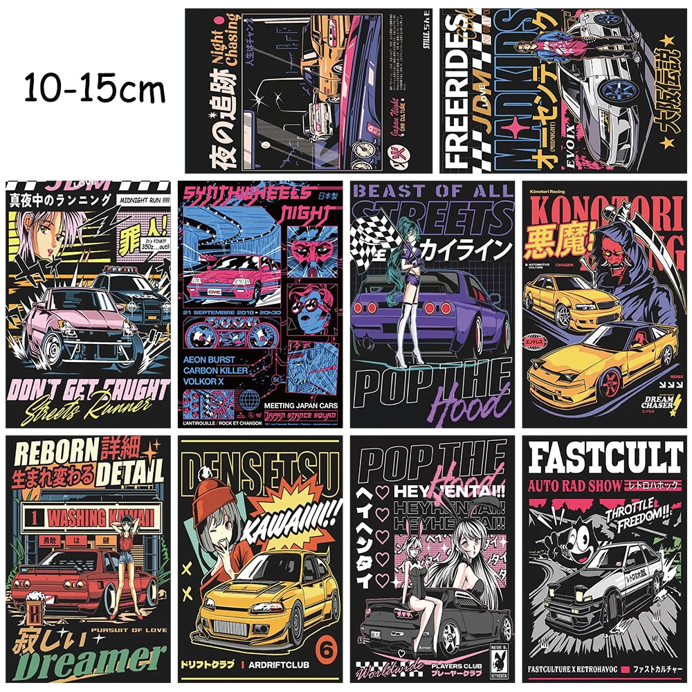 10PCS Japanese manga car card Postcard Diary Birthday Cartoon Card Poster Skateboard Desk Wall Decoration Bicycle Stickers ﻿