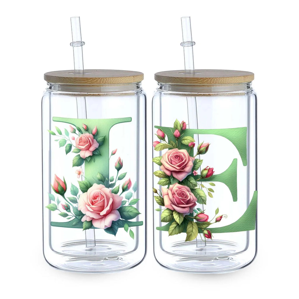 1 set of A~Z letter flower UV DTF transfer stickers, waterproof wipe transfer stickers, suitable for glasses