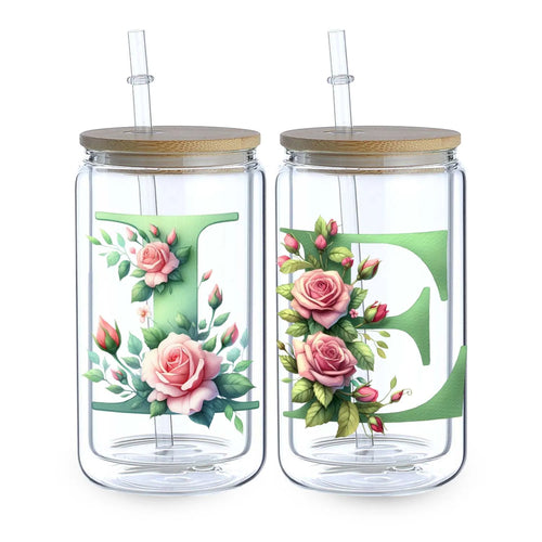 1 set of A~Z letter flower UV DTF transfer stickers, waterproof wipe transfer stickers, suitable for glasses