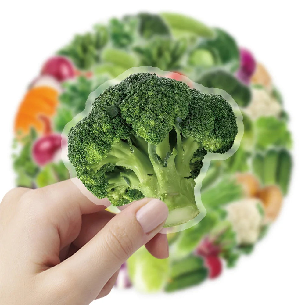50Pcs Vegetable Graffiti Stickers Green Vegetable Lettuce Tecor Transparent PET Children Stationery Reward Stickers