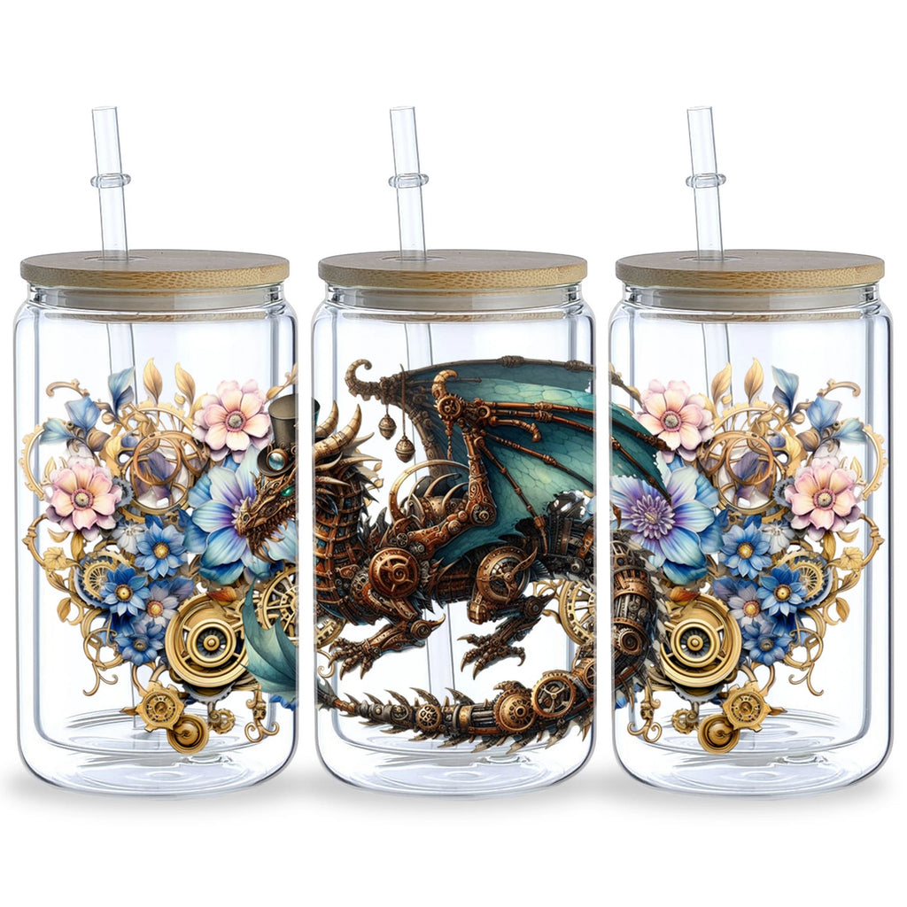 5 sheets Steampunk UV DTF cup stickers, DTF friction transfer stickers, 16oz glass cup waterproof cartoon transfer stickers