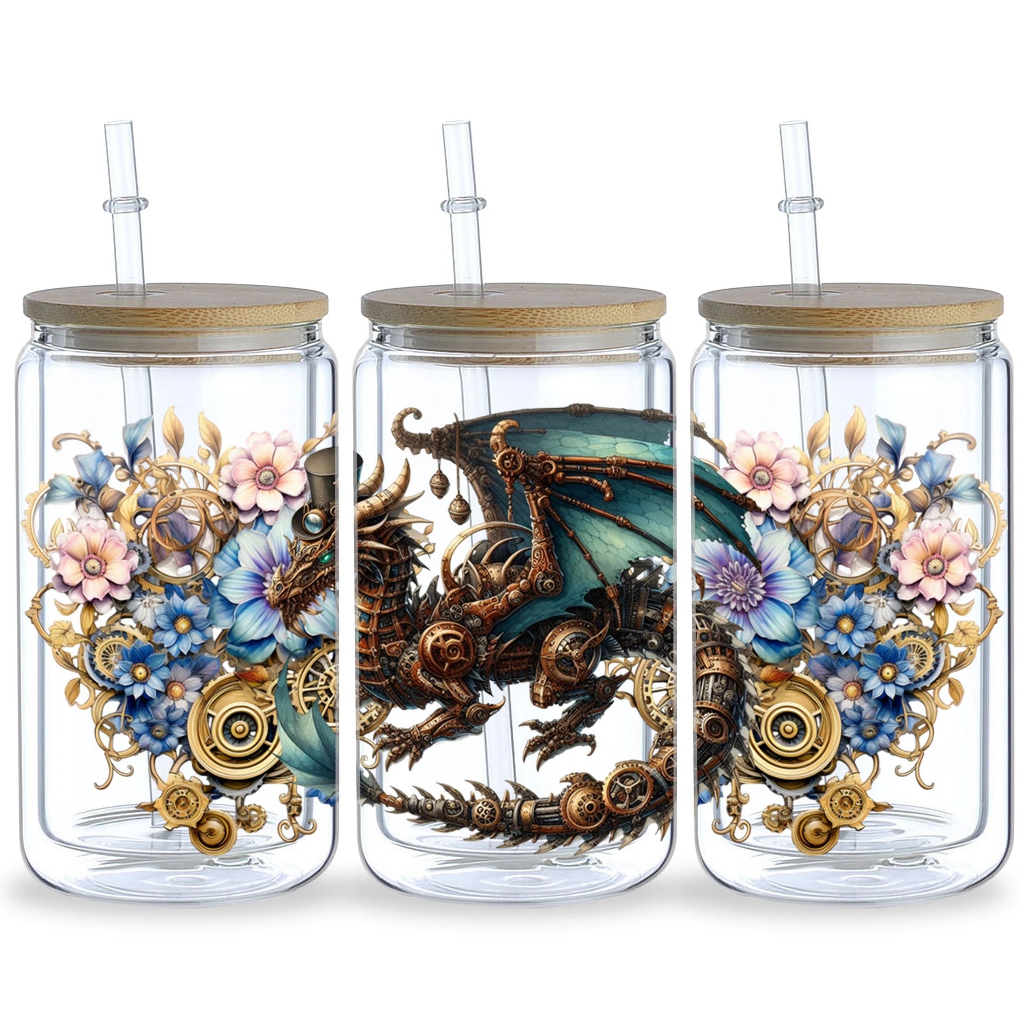 5 sheets Steampunk UV DTF cup stickers, DTF friction transfer stickers, 16oz glass cup waterproof cartoon transfer stickers