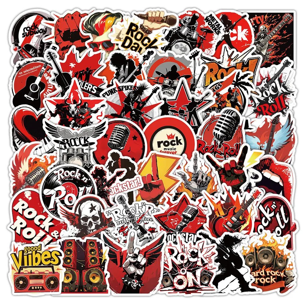 50-Pack Hip Hop Rock Music Graffiti Stickers Waterproof Decorations for Water Bottles Luggage Refrigerators Mobiles Stationery