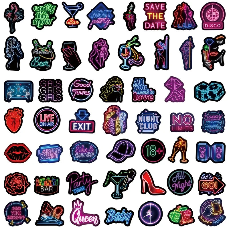 10/30/50PCS Crazy Neon PVC Sticky Sticker Aesthetic DIY Korean Stationery Decoration Scrapbooking School Supplies for Kids