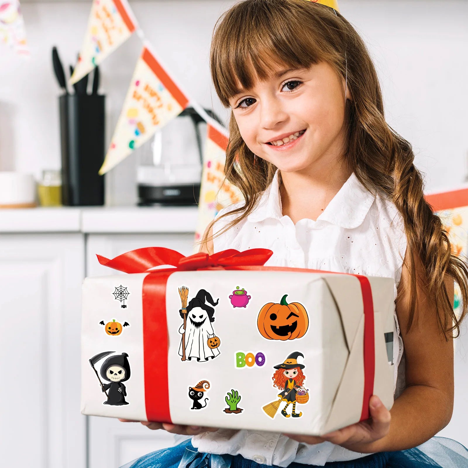 16PCS Halloween Make a Face Stickers Children Puzzle Halloween Party Gift Boxes Gift Stationary Stickers