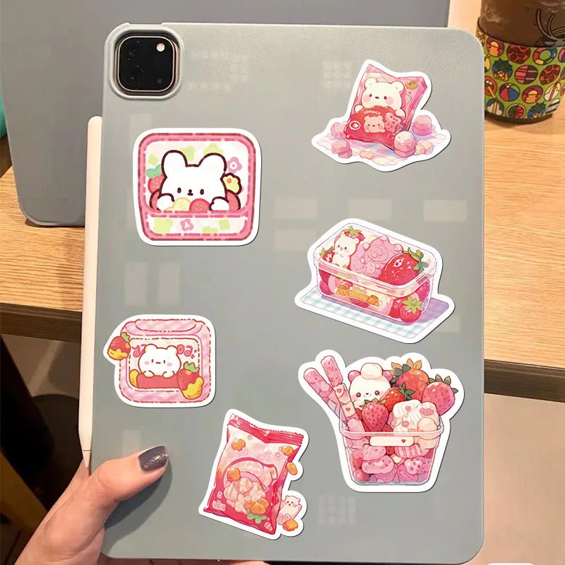 10/30/50PCS Cute Pink Food PVC Sticker Aesthetic Children's Decoration Scrapbooking Korean Stationery School Supplies for Kids