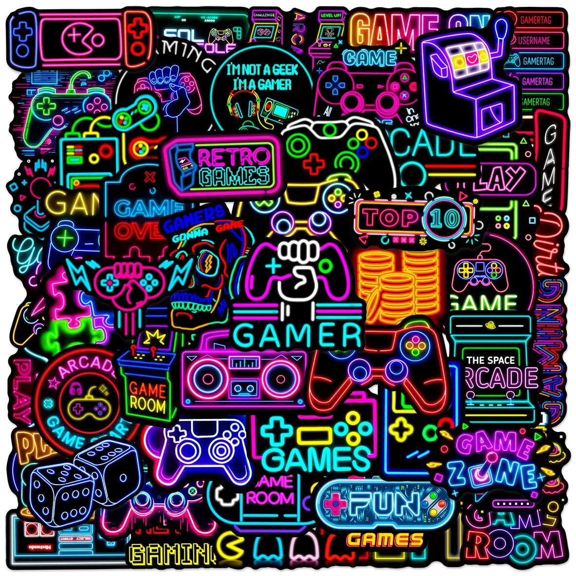 50/100Pcs Neon Game Machine Graffiti Sticker Stationery DIY Decal Notebook Motorcycle Skateboard Tablet Luggage Fridge Stickers
