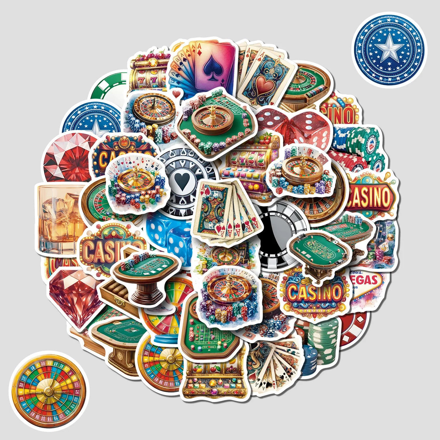 50/100 Pcs Cartoon Casino Props Colorful Doodle Stickers DIY Game for Laptop Phone Suitcase File Holder Removable Decals