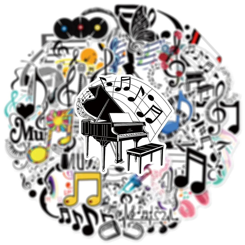 50/100PCS Music Note Doodle Stickers Waterproof Vinyl Decals for Suitcase Journal Laptop Skateboard Guitar Decor