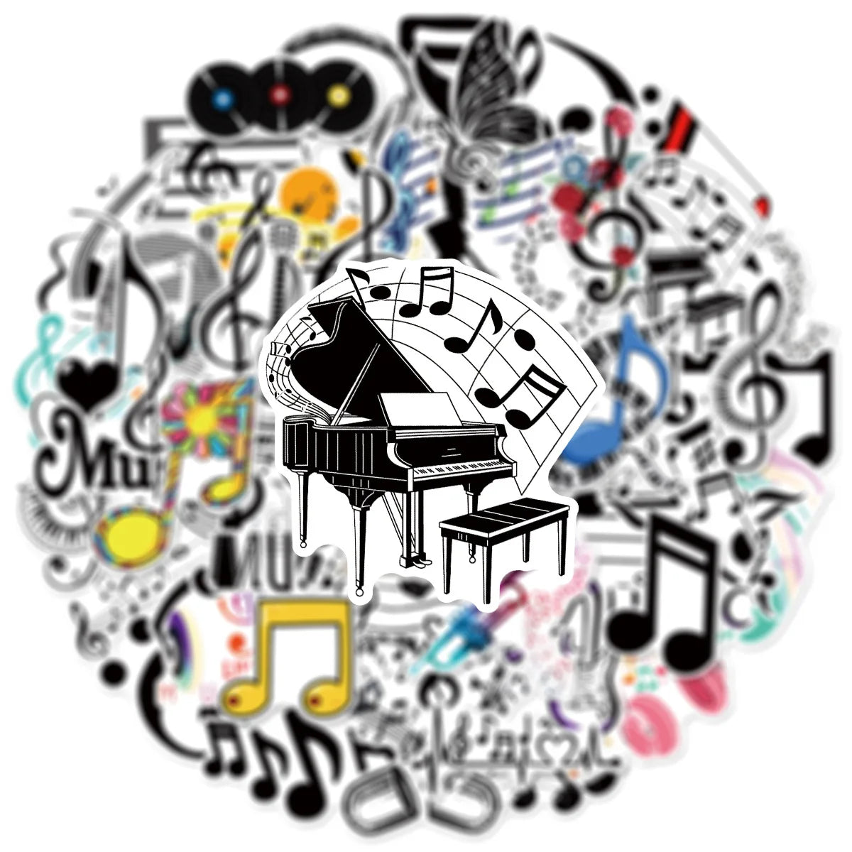 50/100PCS Music Note Doodle Stickers Waterproof Vinyl Decals for Suitcase Journal Laptop Skateboard Guitar Decor