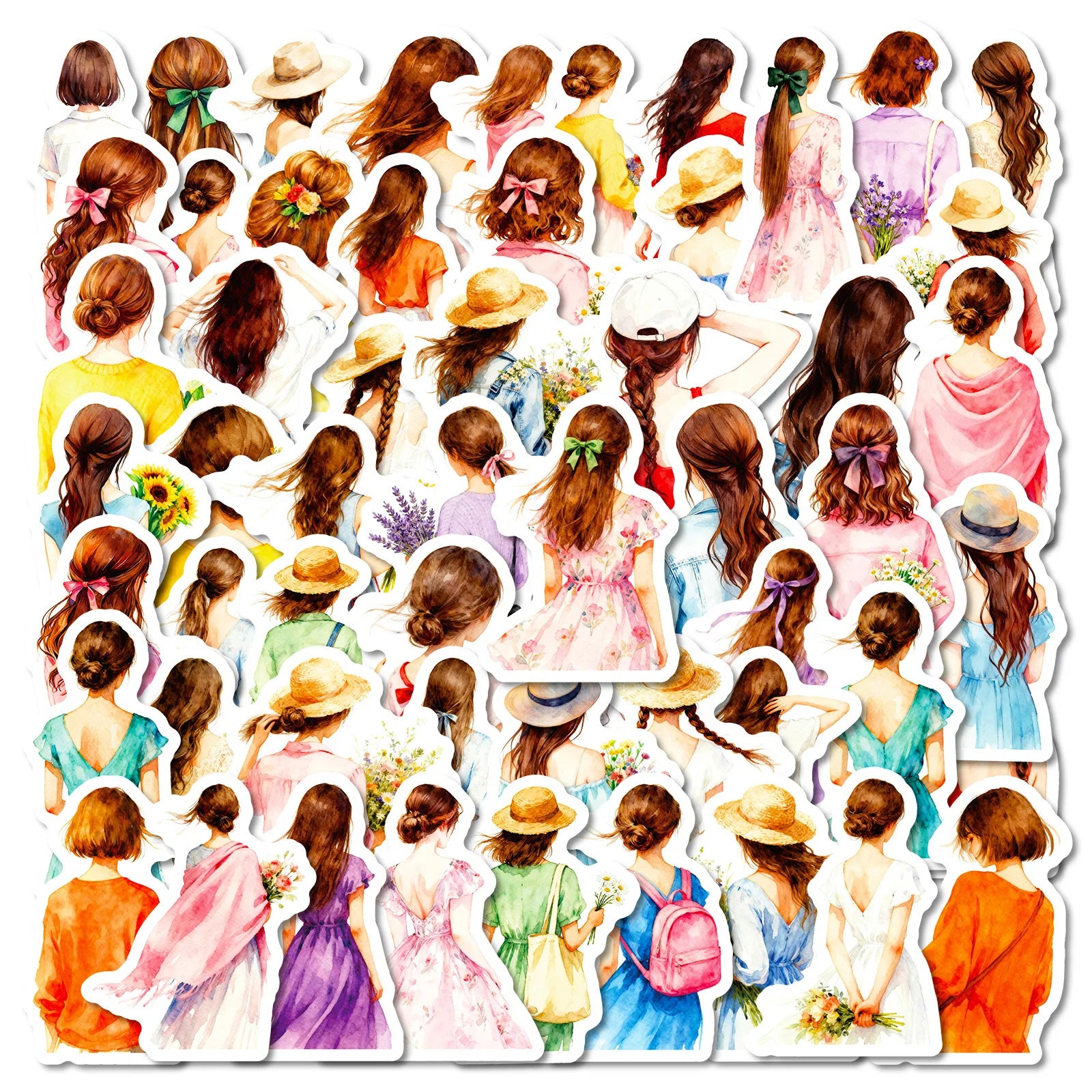 56PCS Watercolor Style Fashion Girl Silhouette Stickers, Office School Supplies Journal Notebook Fridge Aesthetic Sticker