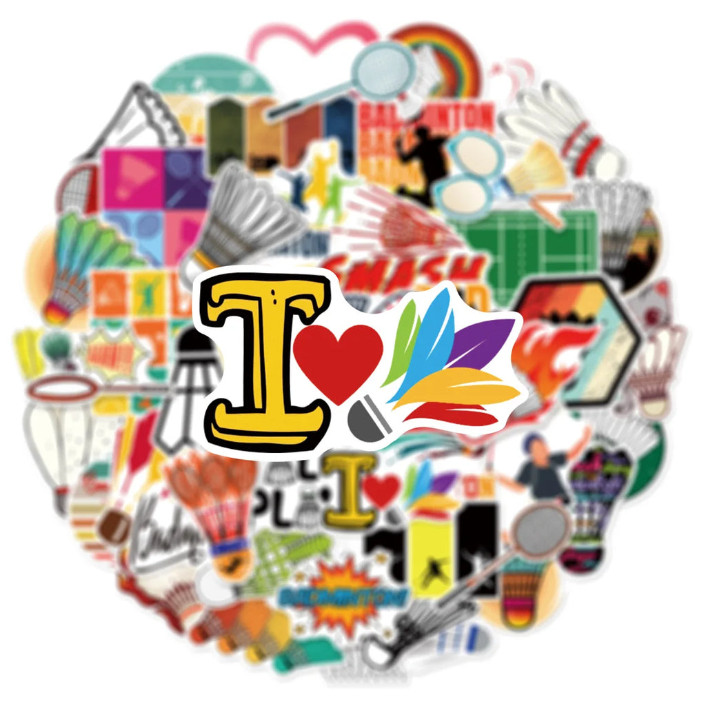 50PCS Sports Badminton Graffiti Stickers Helmet Luggage Phone Notebook Water Cup Waterproof Notebook Stationary Stickers